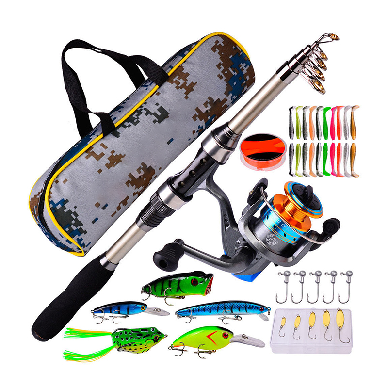 Fishing Rod Combo - ชุดคันเบ็ดและรอกตกปลา คันเบ็ดคาร์บอนไฟเบอร์แบบยืดหดได้ พร้อมชุดอุปกรณ์ตกปลาเบส