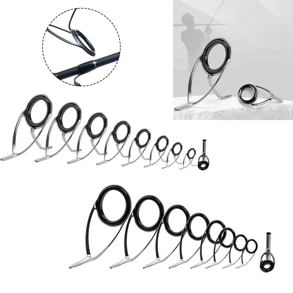 Fishing Rod Repair Kit - อุปกรณ์เบ็ดตกปลา9ชิ้นทำจากสเตนเลสสตีลพร้อมชุดซ่อมวงแหวน2รูปแบบสำหรับผู้ที่ชื่นชอบอุปกรณ์ตกปลากลางแจ้ง