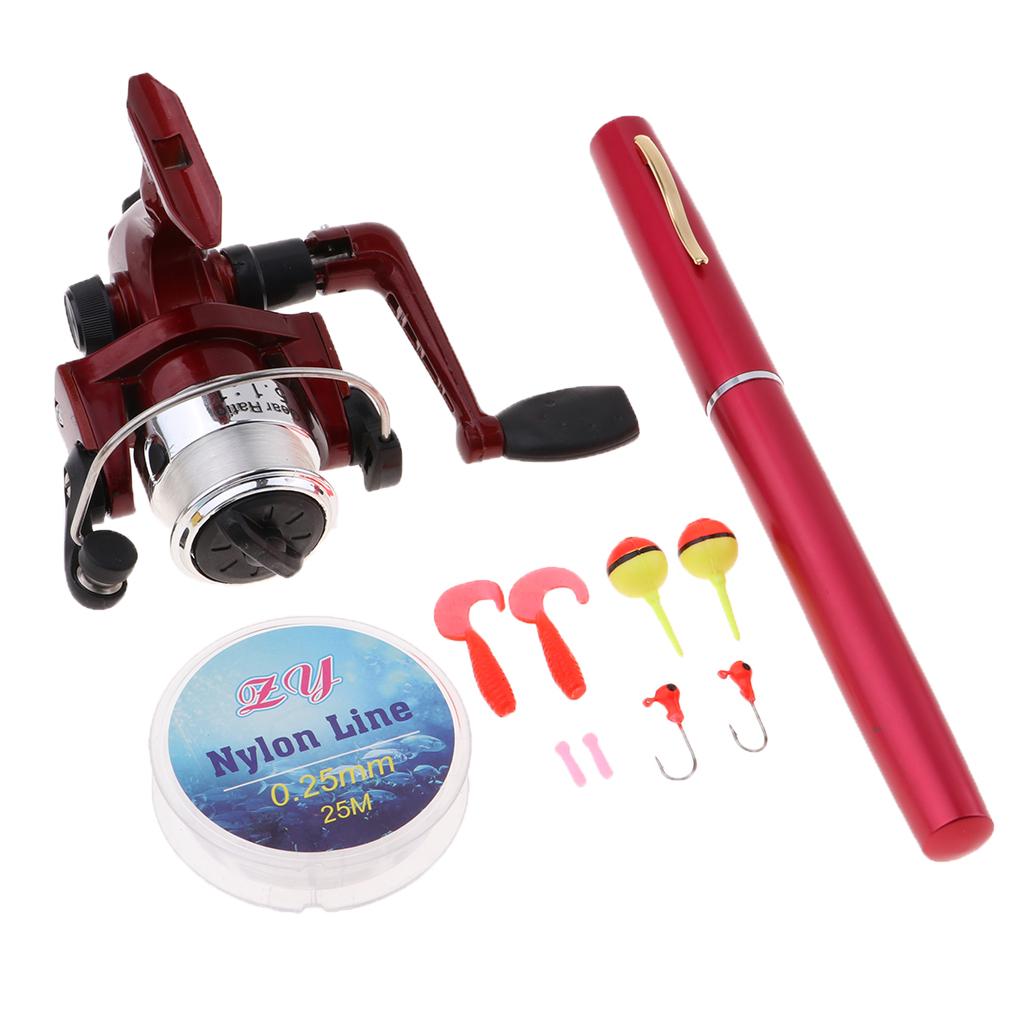 Fishing Rod Combo - ชุดอุปกรณ์ตกปลาแบบพกพาขนาดเล็ก คันเบ็ดแบบพกพา คันเบ็ดแบบยืดหดได้ รอกสปินนิ่ง สายตกปลา เหยื่อปลอมแบบนิ่ม