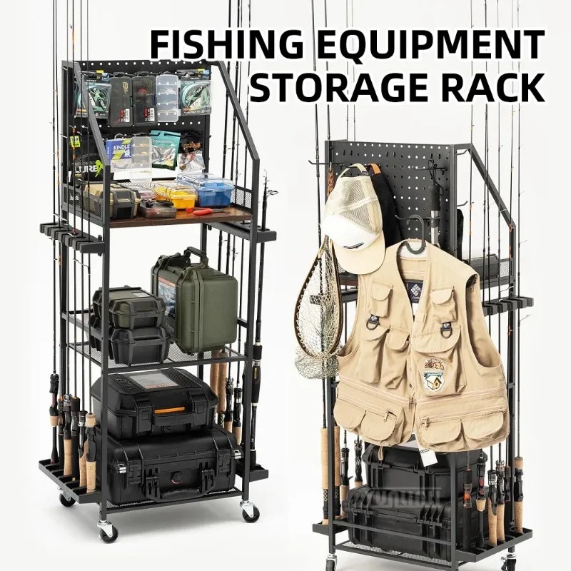 Fishing Rod Combo - ชั้นวางอุปกรณ์ตกปลา, ที่วางคันเบ็ดและรอกตกปลาแบบสไตล์ชั้นวางปืน, ชั้นจัดเก็บอุปกรณ์อเนกประสงค์สำหรับบ้านและรถยนต์
